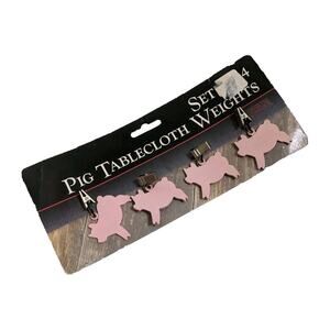 Set of 4 Tablecloth Metal Weights Pink PIGS Enamel on Metal double sided Pigs